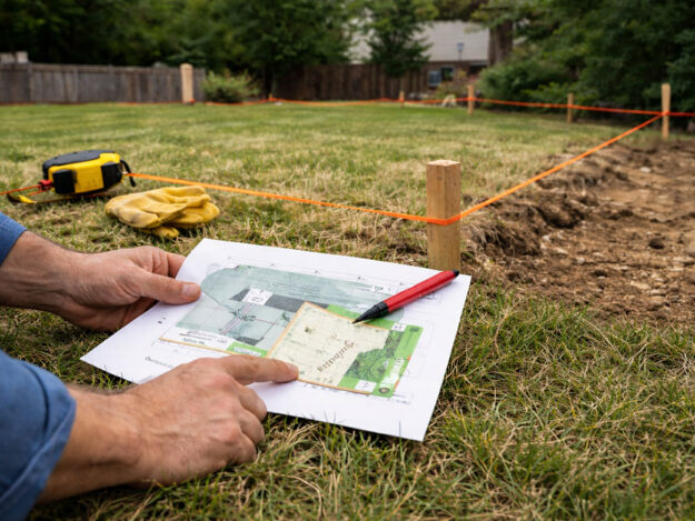 Fencing layout planning on a residential property showing boundary lines and fence placement.
